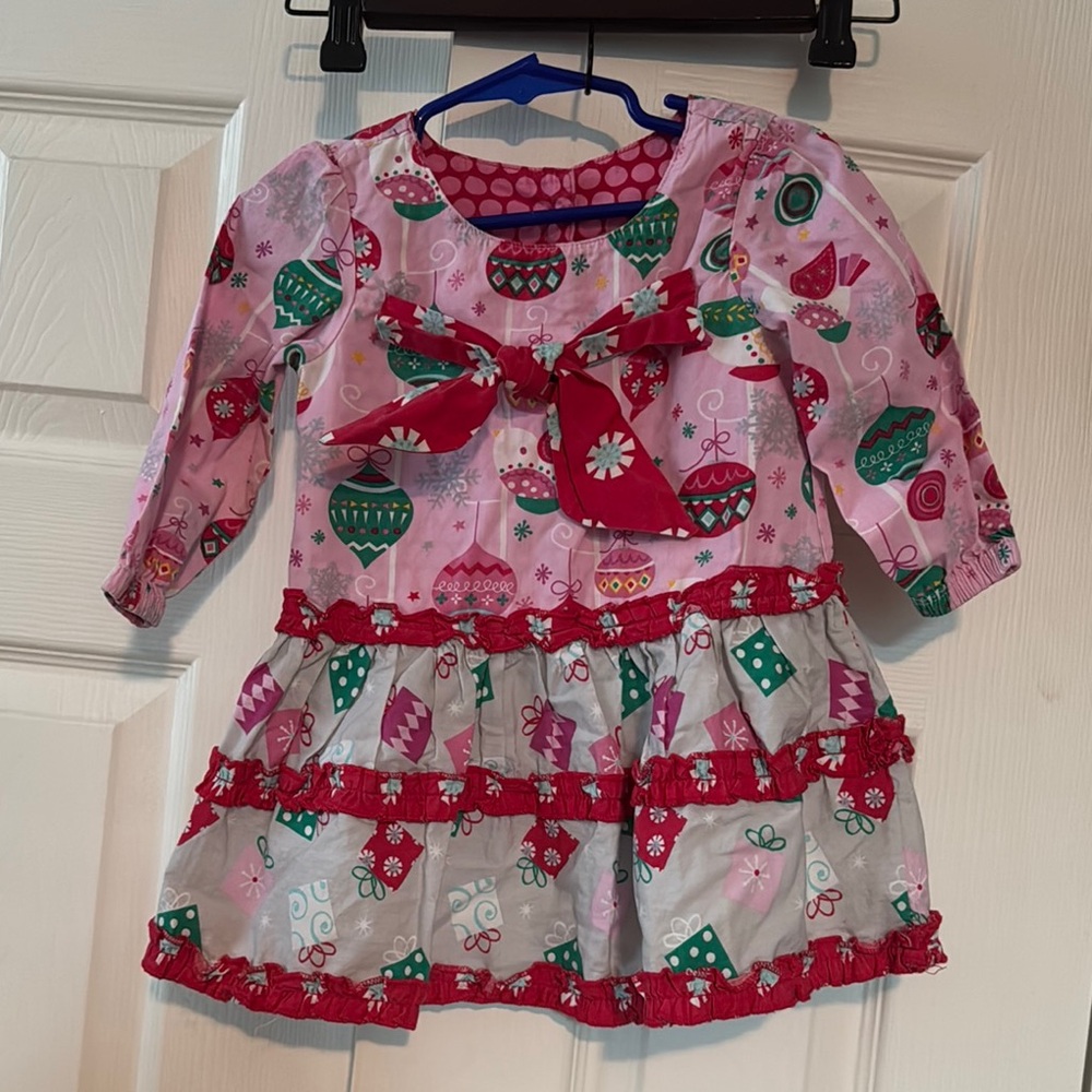 Jelly the Pug Pink and Green Christmas Holiday Dress 18M